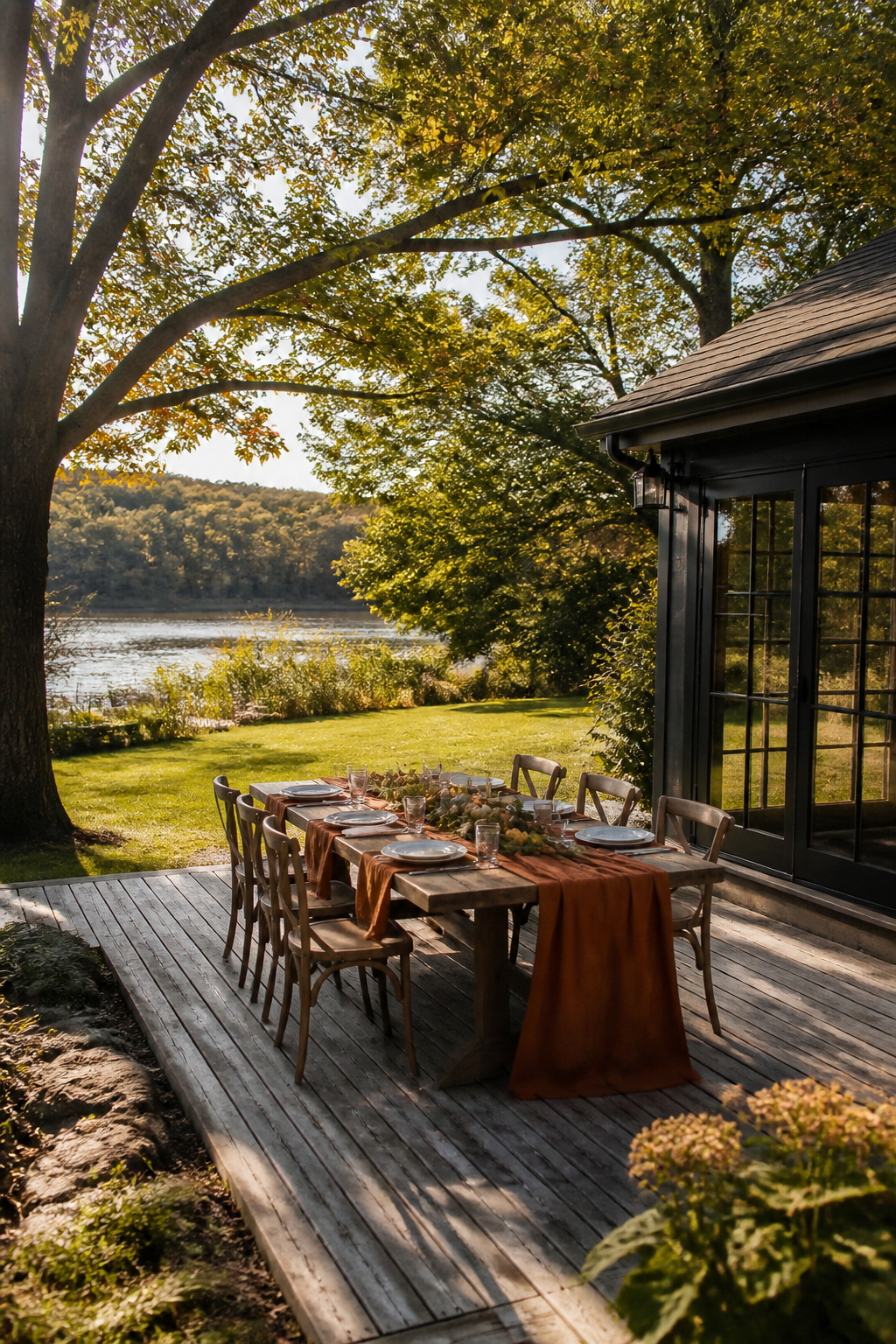 7 Rustic Thanksgiving Table Ideas: Natural, Vintage & Thrifted for 2026 11 A rustic Thanksgiving table set outdoors with natural elements.