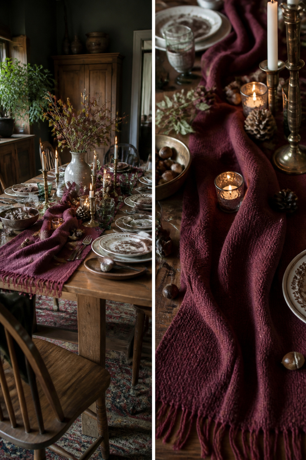 7 Rustic Thanksgiving Table Ideas: Natural, Vintage & Thrifted for 2026 9 A scarf and thrifted decor items on a rustic table.