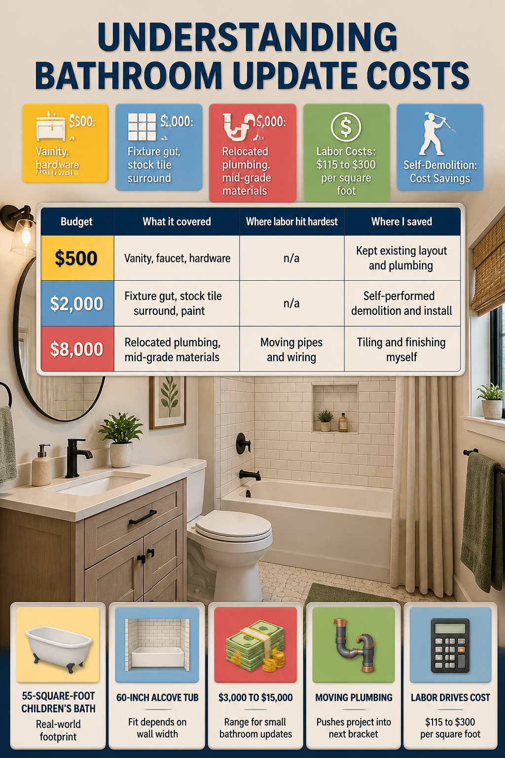 A chart detailing costs for various bathroom updates.