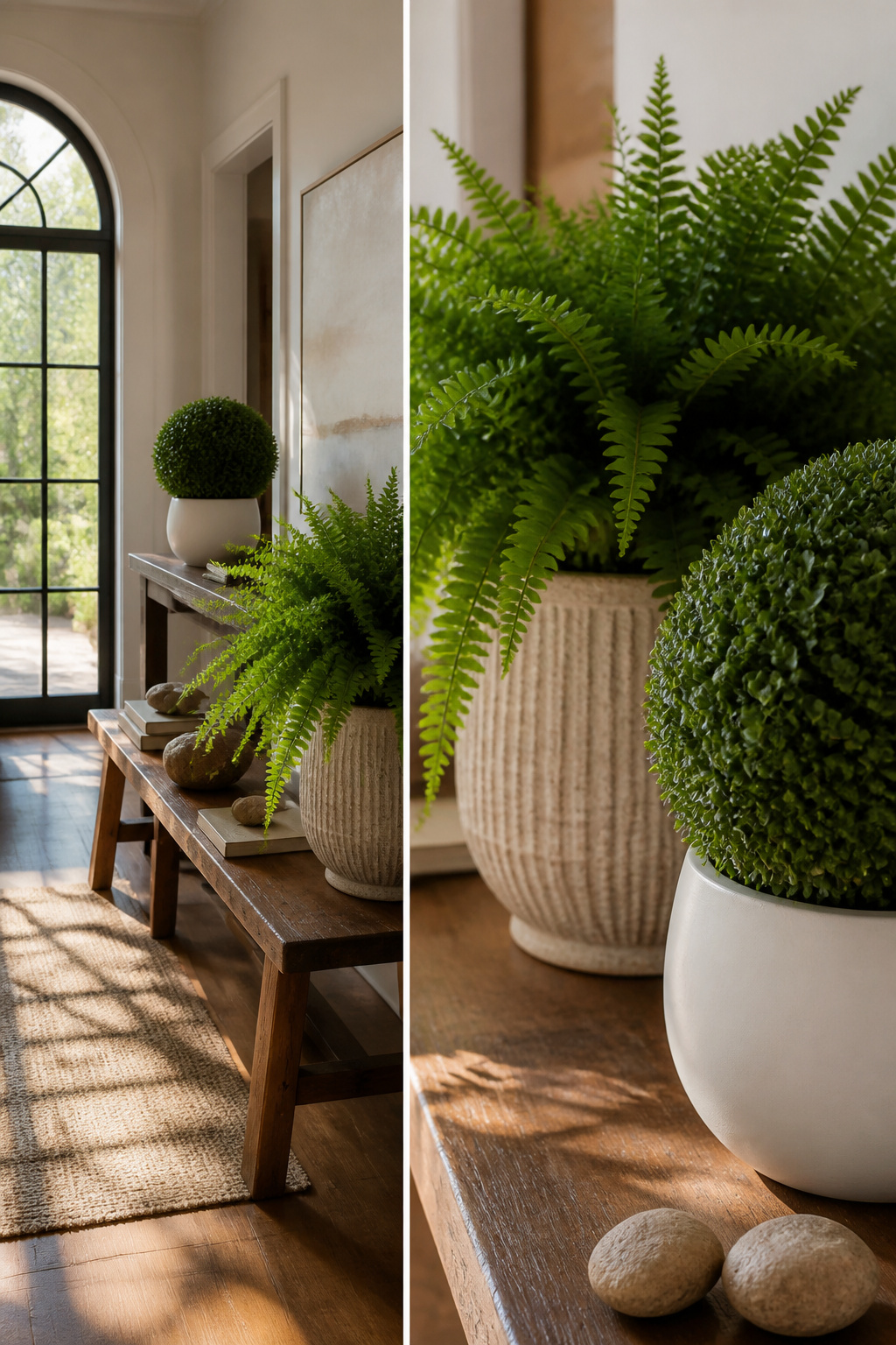 8 Spring Entryway Decor Ideas for 2026: Fresh Research on Styles 2 Combination of real and faux plants in an entryway.
