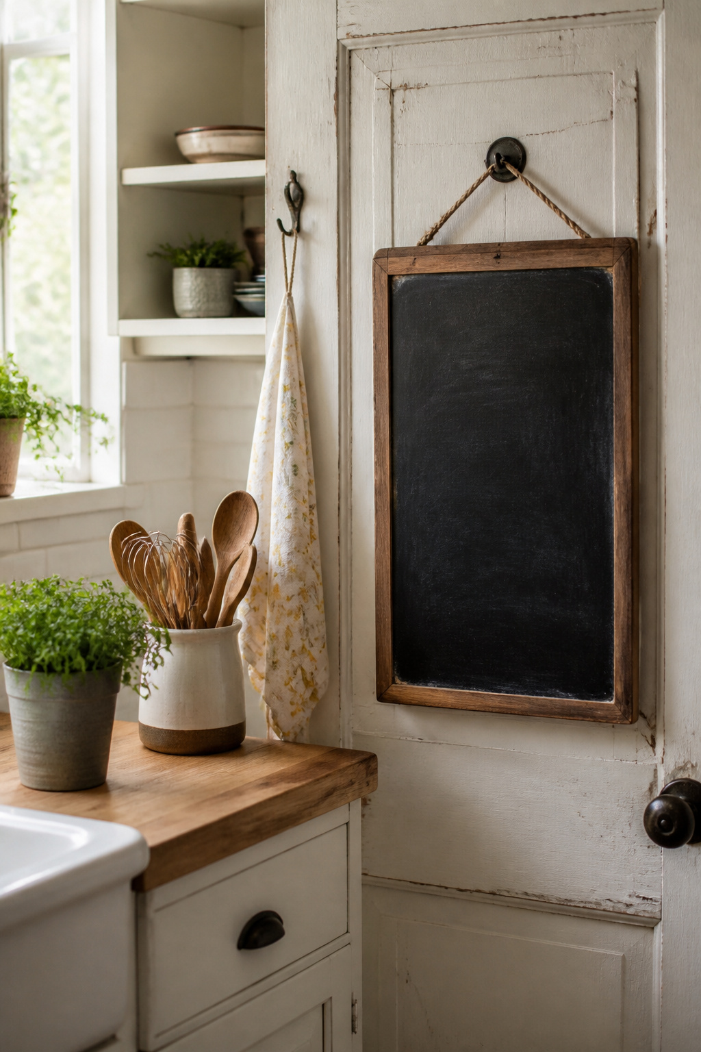 10 Spring Kitchen Decorating Ideas for a Fresh, Light Space 12 Chalkboard with handwritten messages on the pantry door.