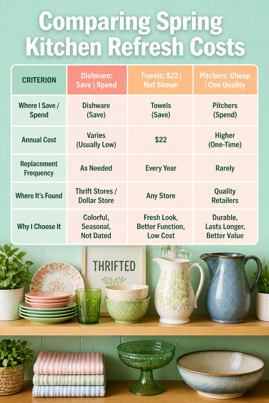 10 Spring Kitchen Decorating Ideas for a Fresh, Light Space 14 Information graphic comparing spring kitchen refresh costs.
