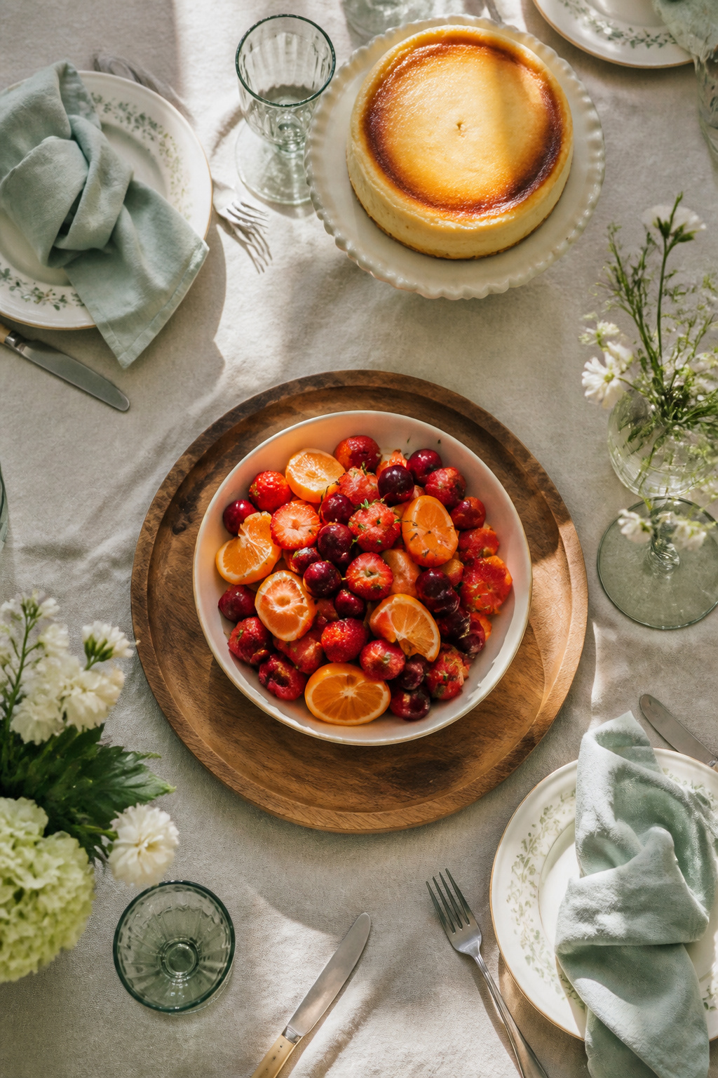 10 Spring Table Decor Ideas for Every Dining Style 7 Bowl of strawberries and citrus fruits on a dining table.