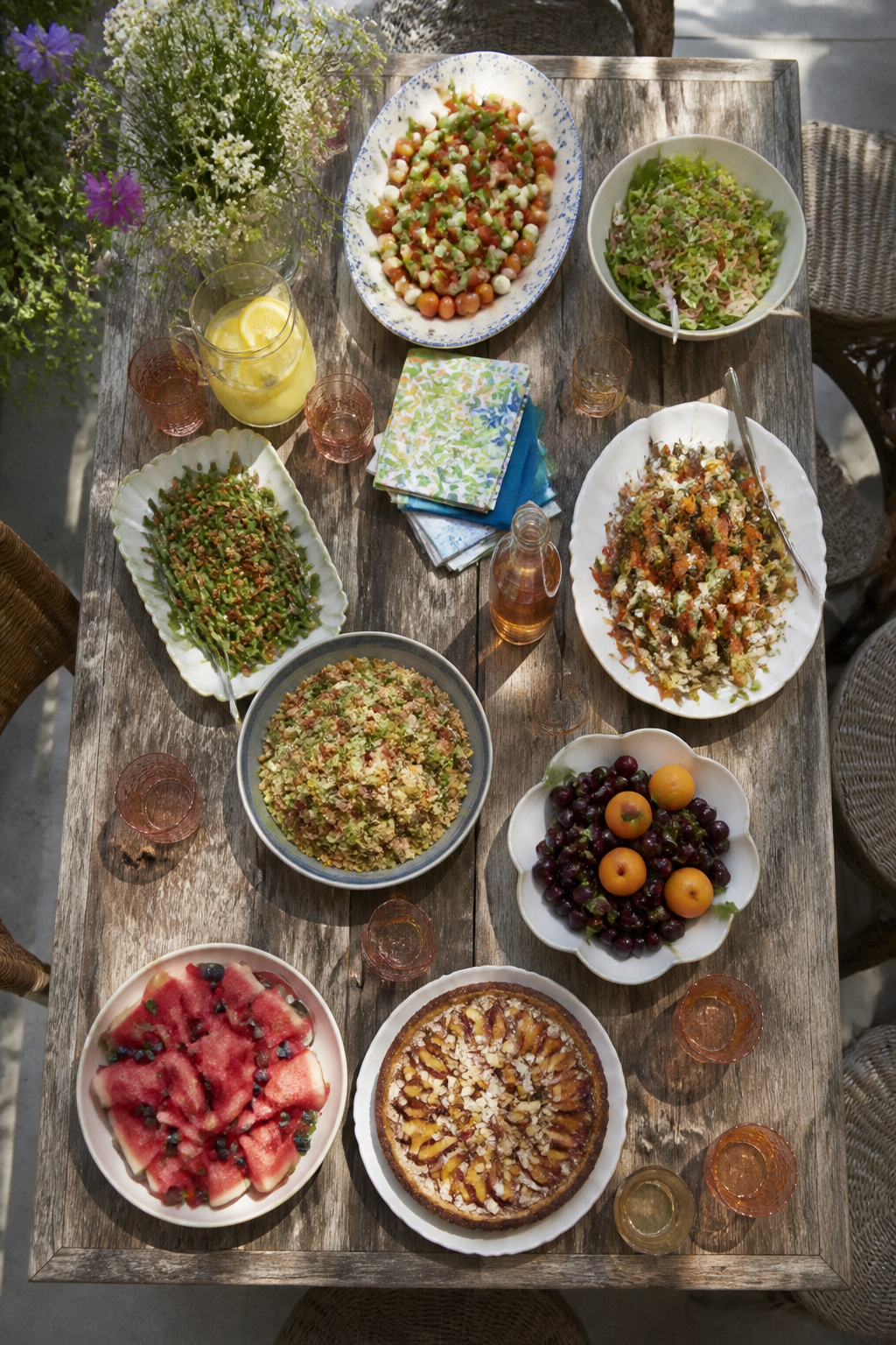 Dishes from a cookbook club potluck on a table.