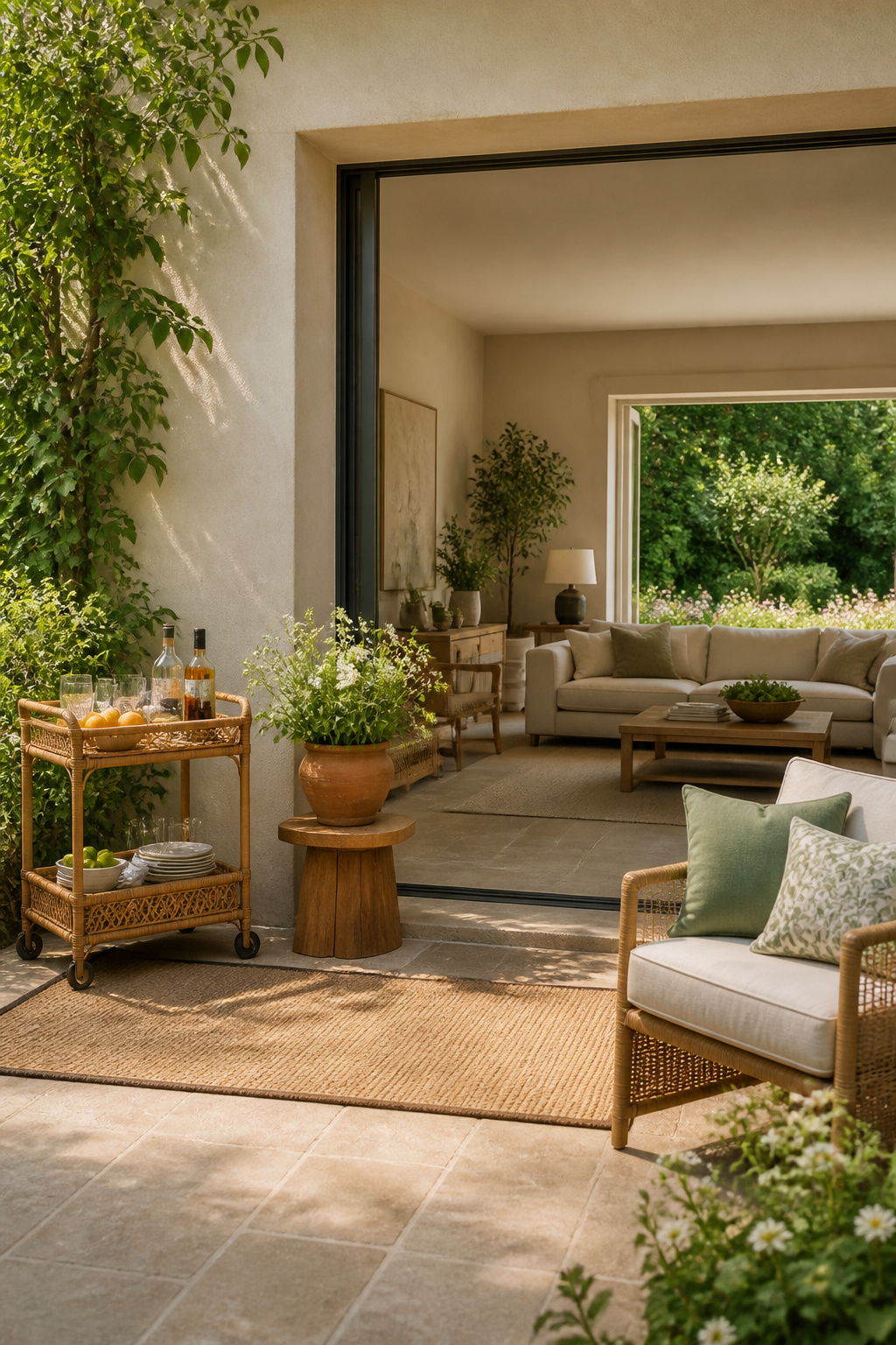 10 Summer Home Decor Inspiration Ideas for Easy Warm-Weather Style 12 A patio designed as an extension of the indoor living space.