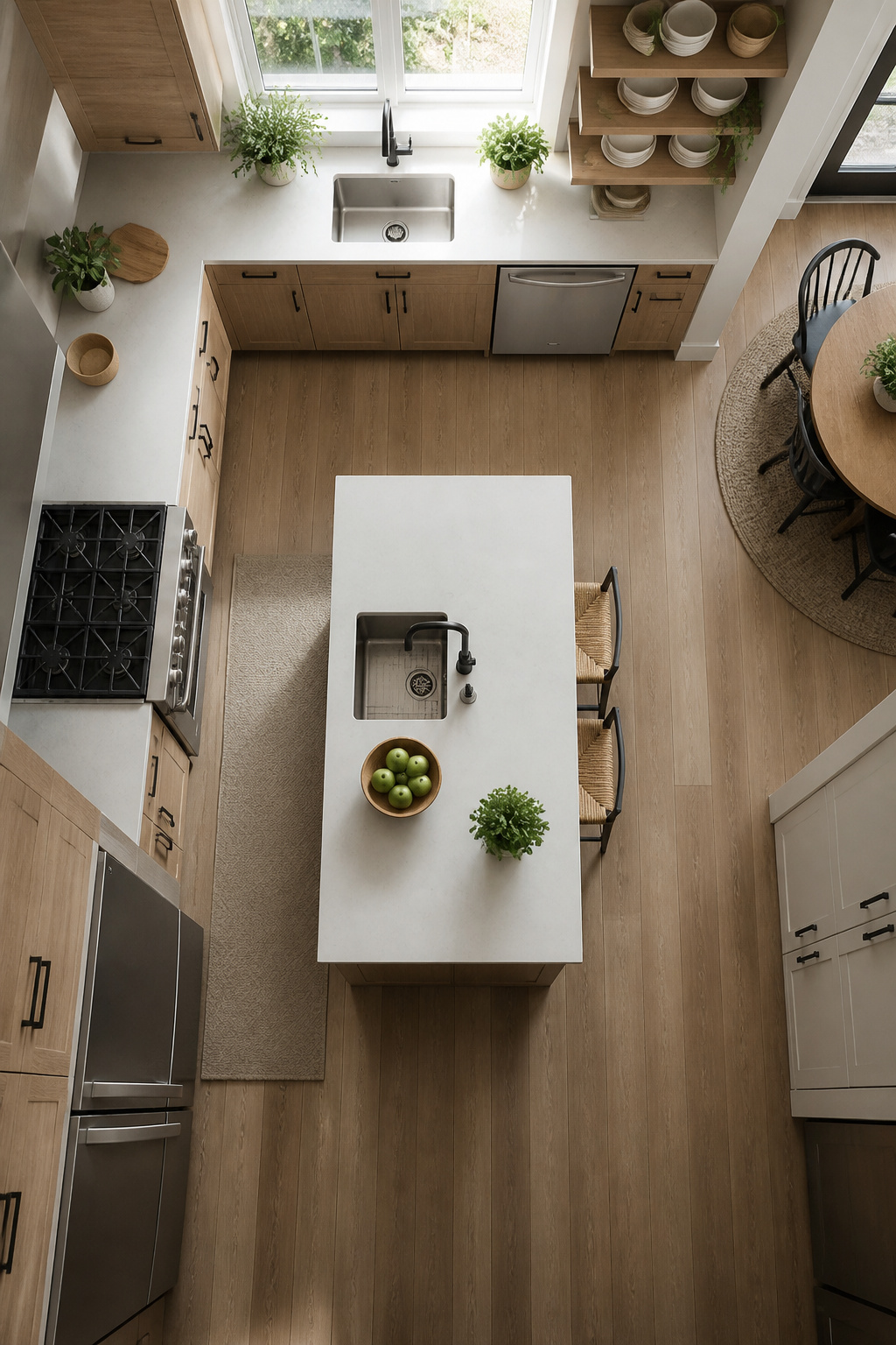 Clear kitchen counters with minimal appliances displayed.