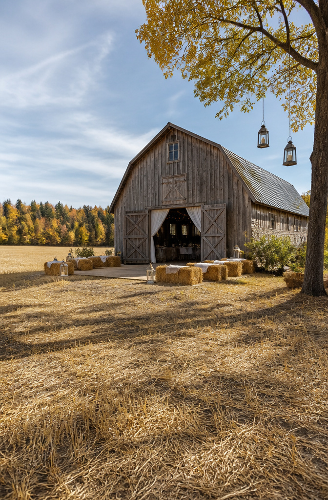Minnesota barn venue featuring a rustic wooden structure and lakeshore.