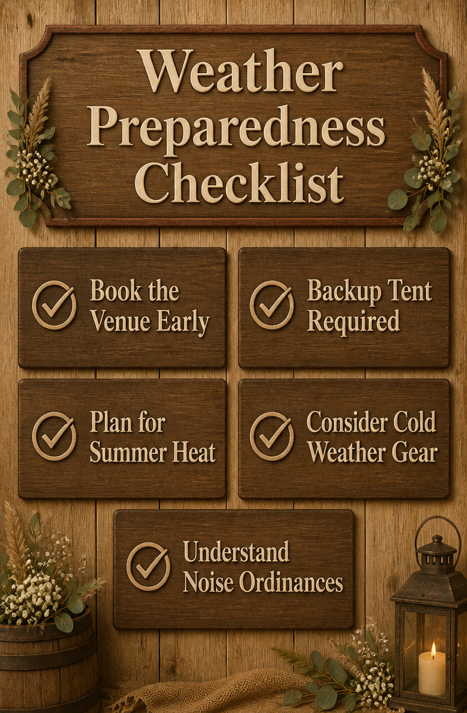 Weather preparedness checklist for barn wedding planning.