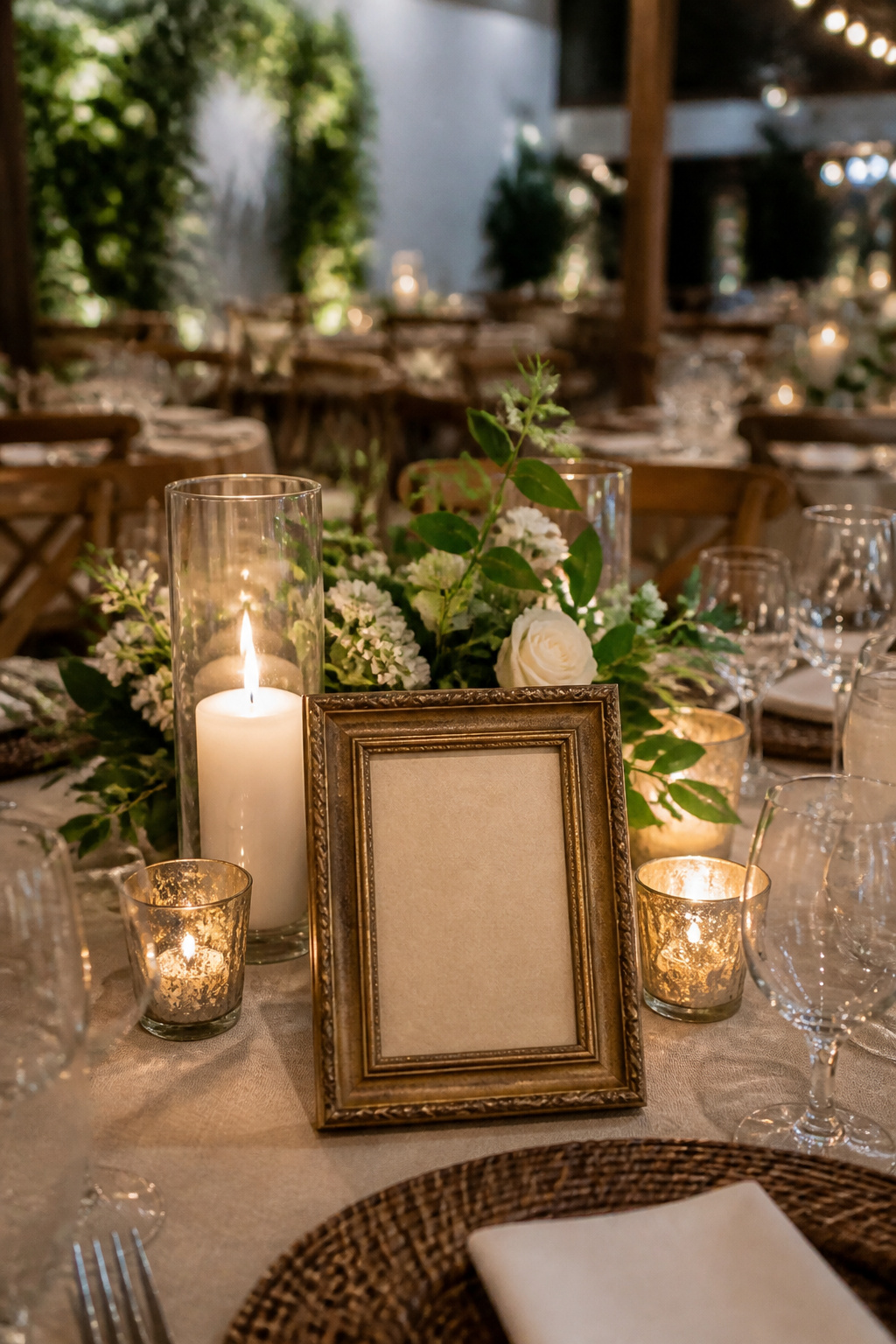 Stylish table numbers presented in vintage frames.