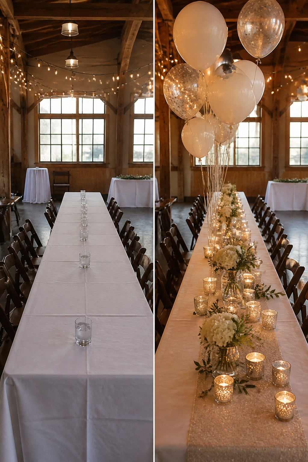Decor elements arranged to create a cohesive look at a wedding.