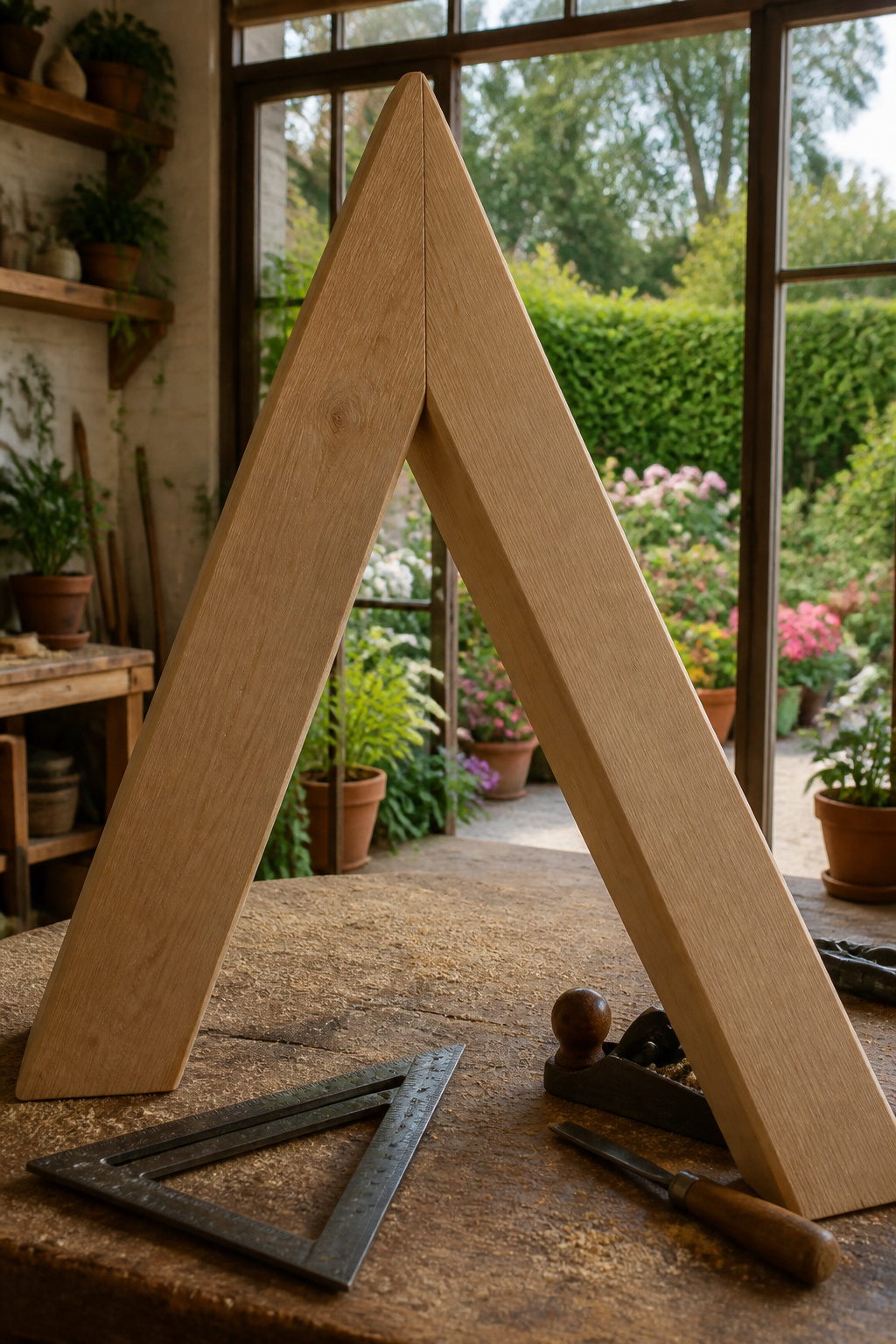 Two 2x6 boards meeting at the top of the triangle arch.