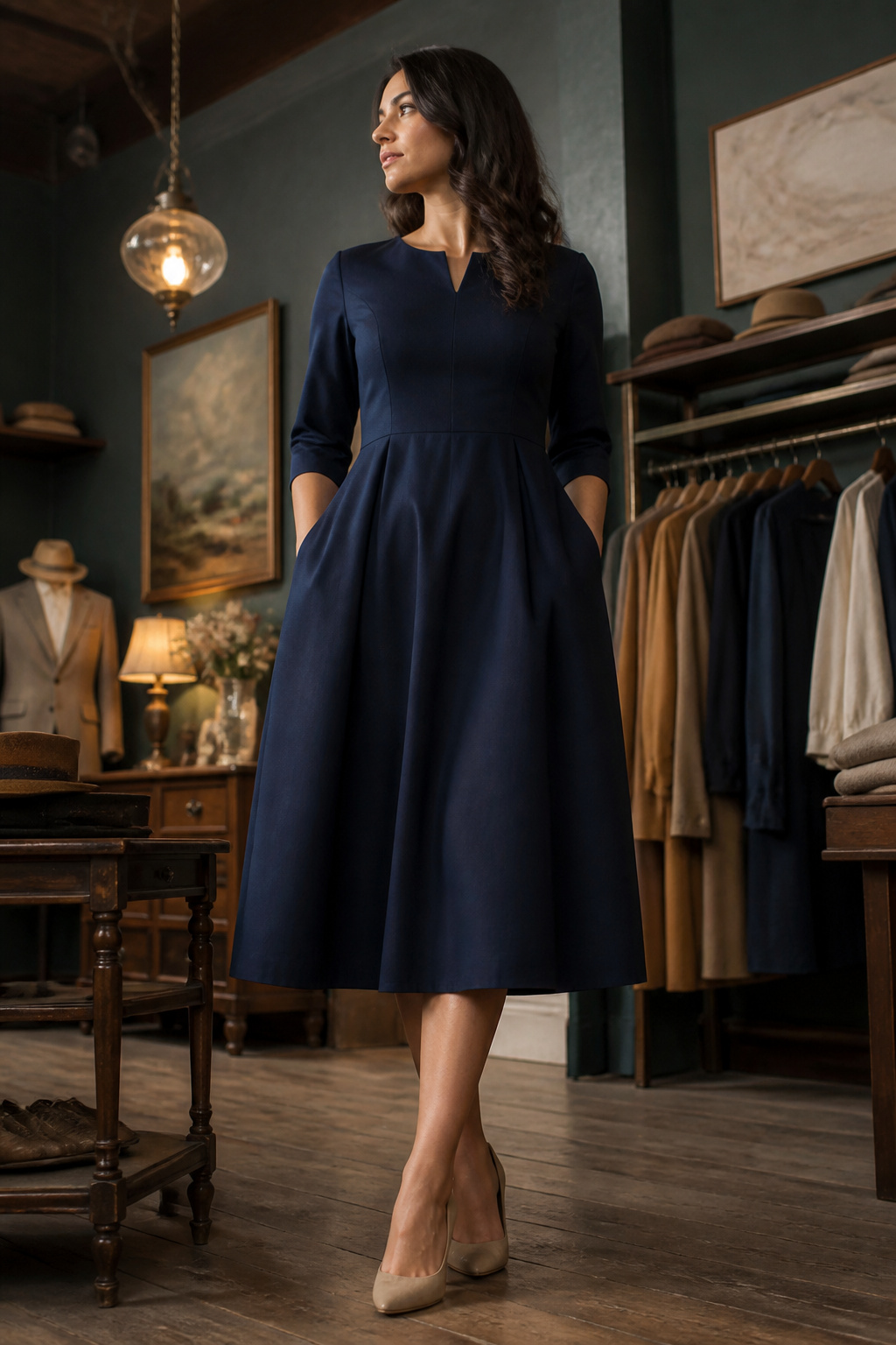 A Line Midi Dresses: 9 Ways Fit, Fabric and Details Work for You 9 Model in an A-line midi dress representing classic style.