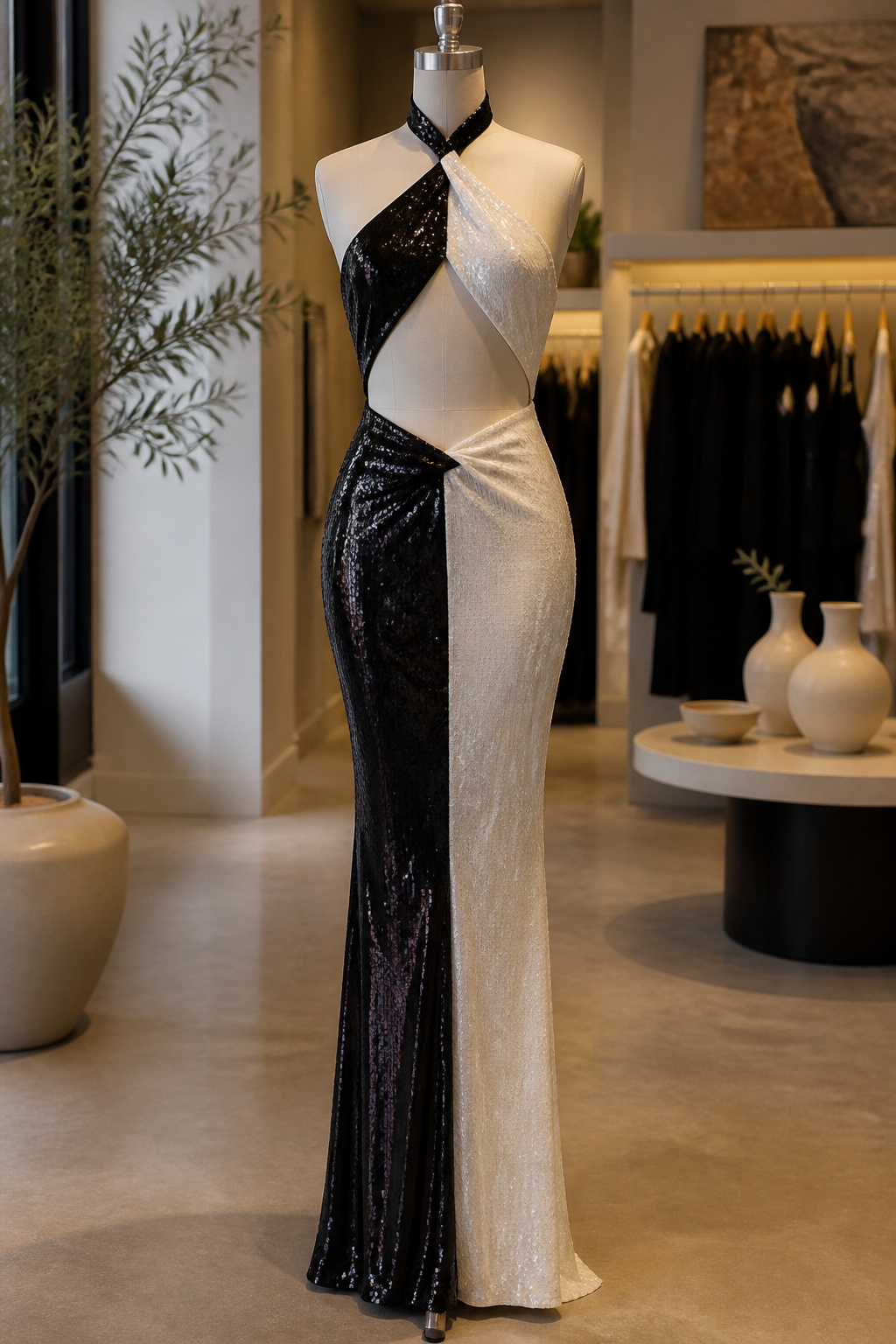 Bodycon Dresses: Fits, Lengths and How to Style Them 12 Halterneck maxi dress with sequin panels and cutouts.