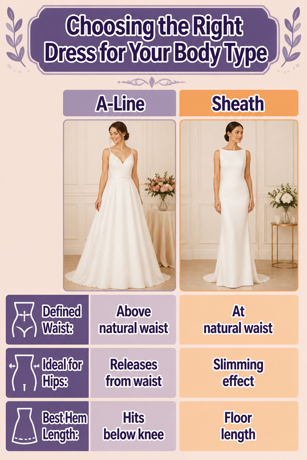 Information image about choosing the right dress for body type.