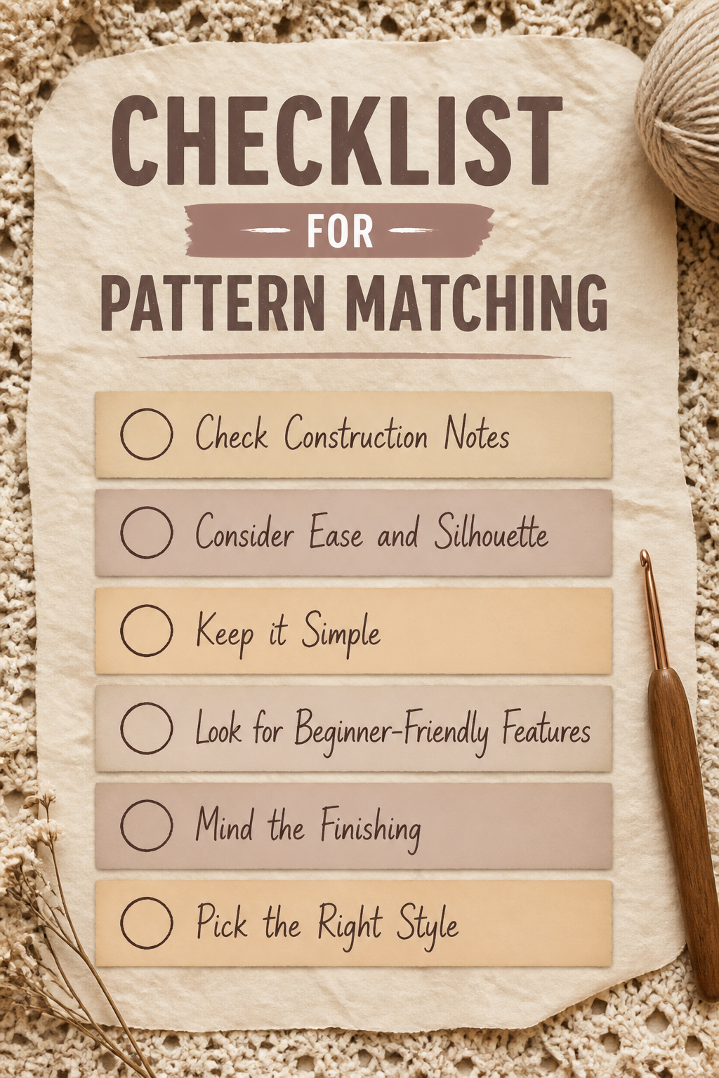 Crochet Summer Top Patterns, Styles and Yarn Guide 25 An image displaying a checklist for matching crochet patterns.
