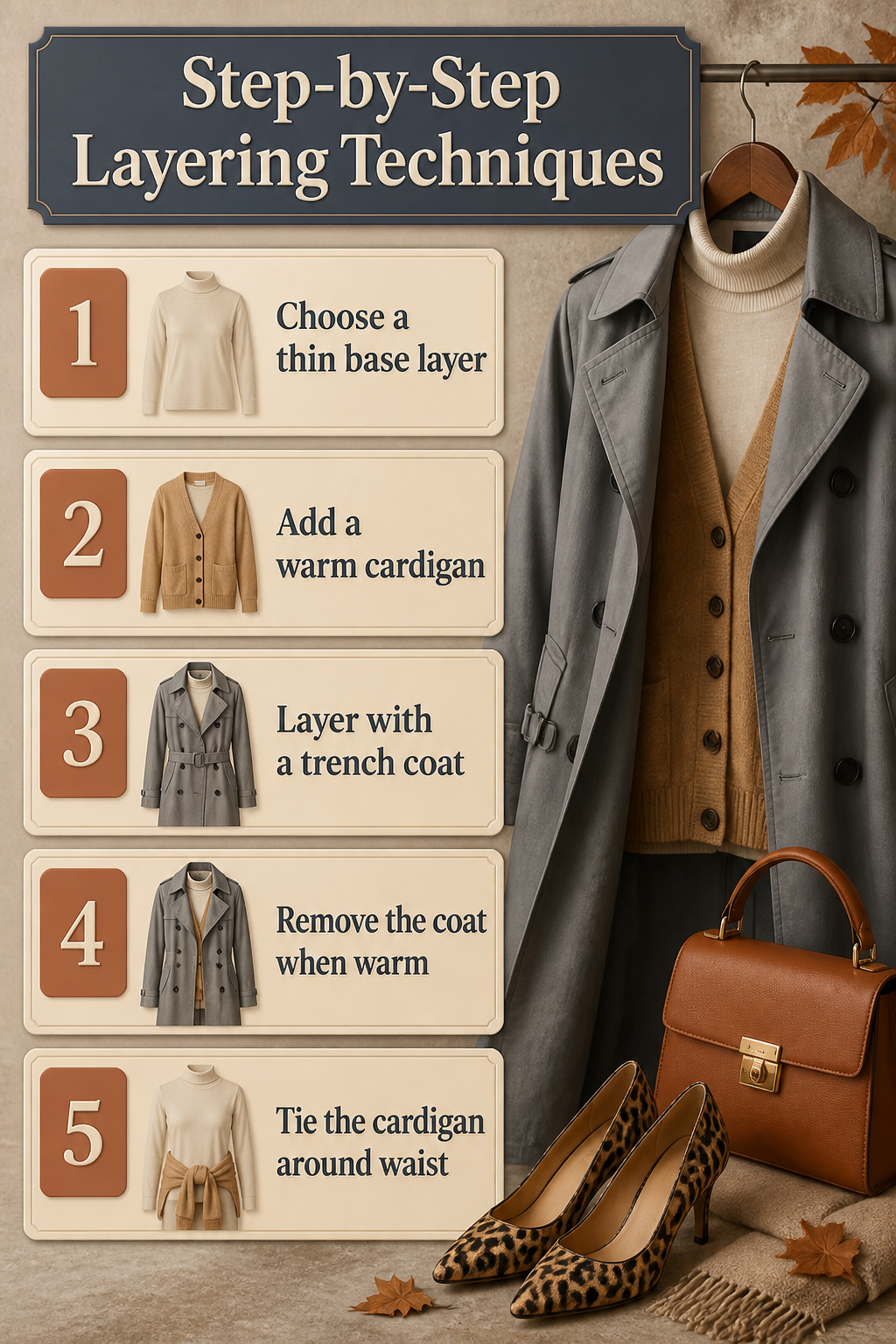 Visual guide on step-by-step layering techniques for fall.