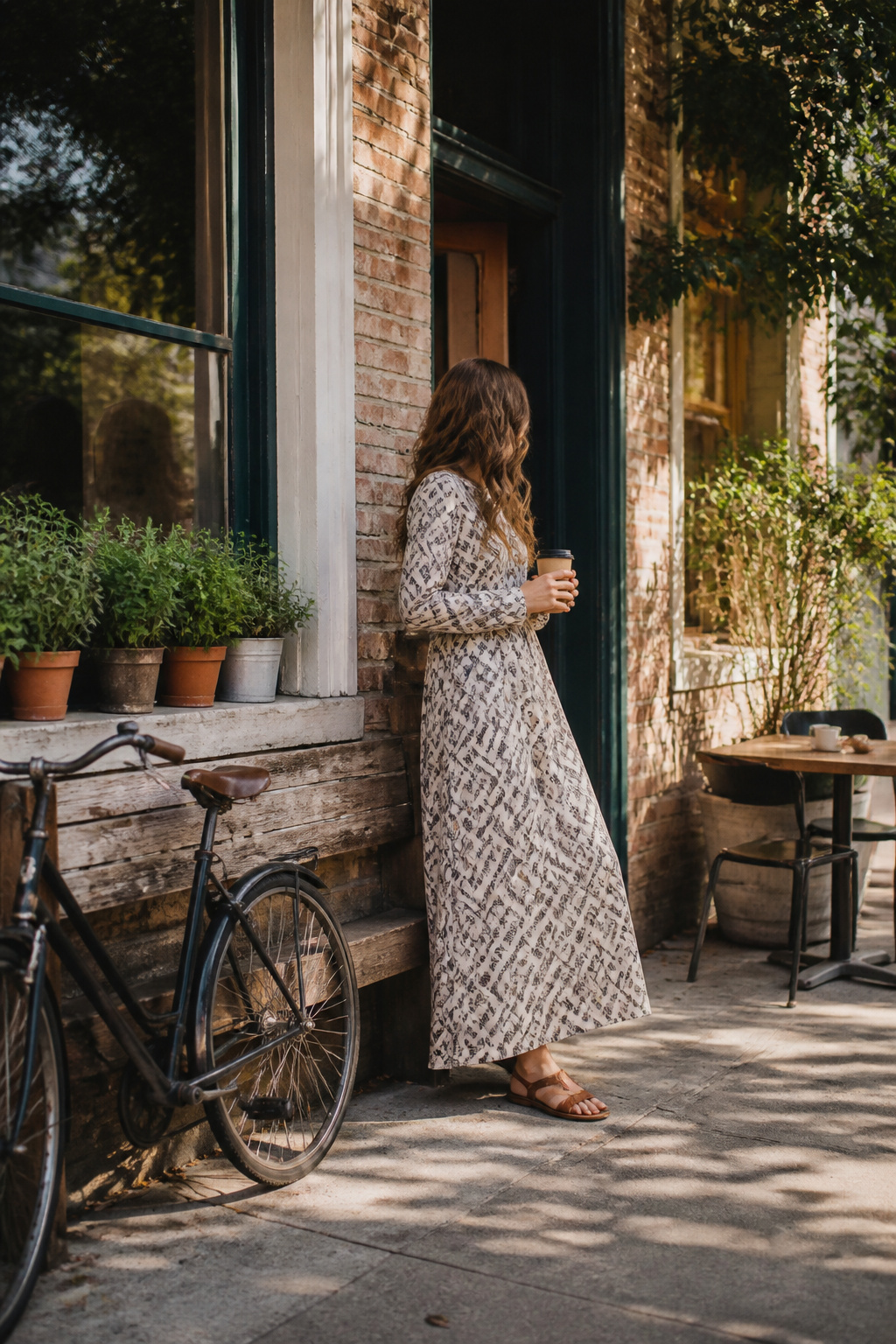 A casual maxi dress displayed in a bright boutique setting.
