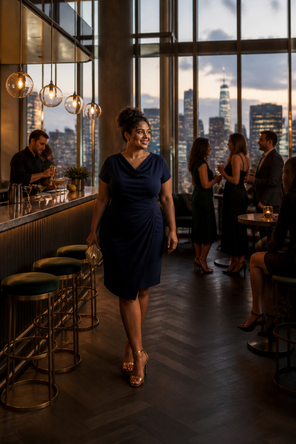 A plus size dress displayed for an evening party setting.