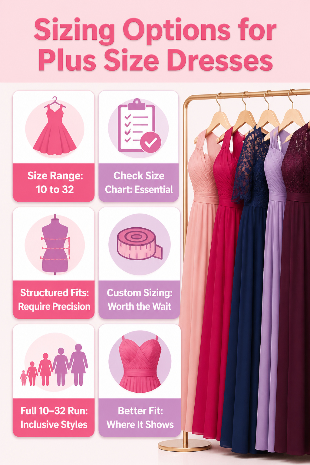 An information image detailing sizing options for plus size dresses.