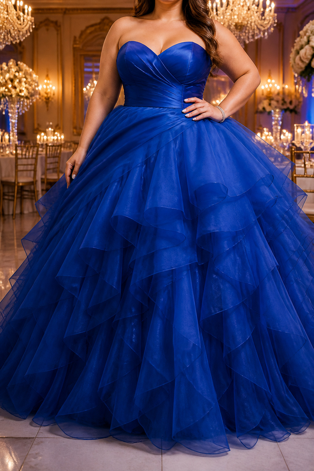 Plus Size Prom Dresses: 23 Silhouettes, Necklines & Details 1 A ball gown with a fitted bodice and a full skirt.