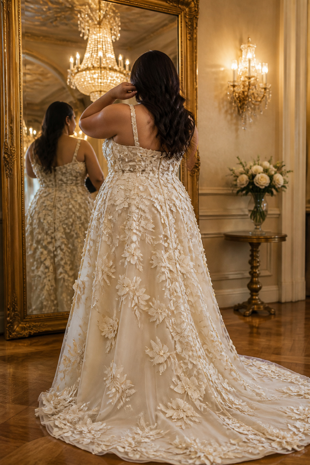 Plus Size Prom Dresses: 23 Silhouettes, Necklines & Details 13 A plus-size prom dress adorned with floral appliques.
