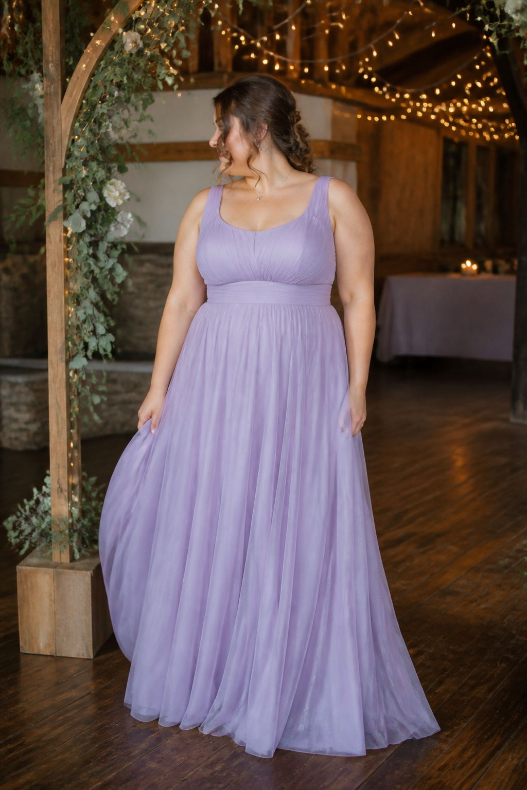 Plus Size Prom Dresses: 23 Silhouettes, Necklines & Details 21 A scoop neck plus-size prom dress in soft lavender.