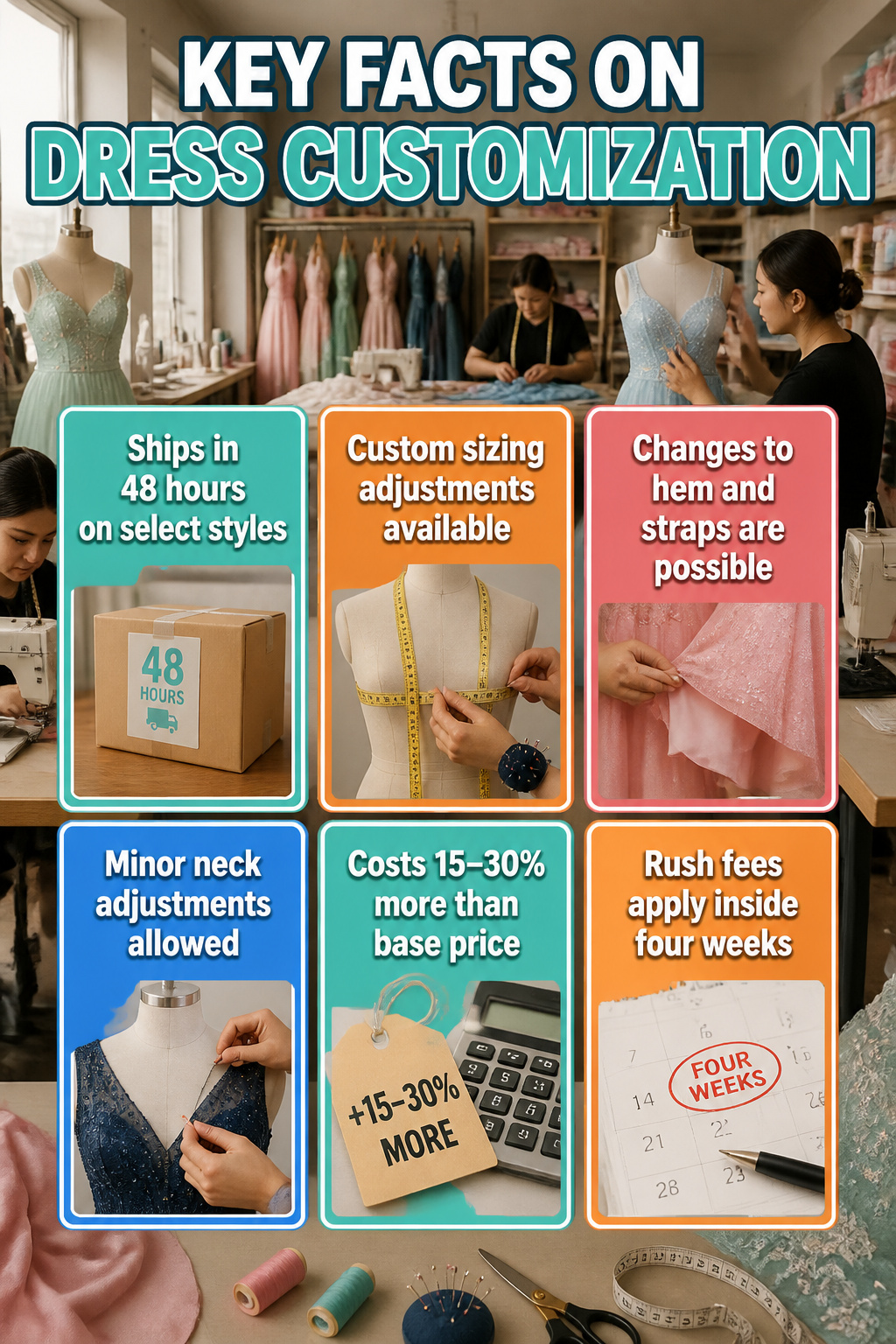 Plus Size Prom Dresses: 23 Silhouettes, Necklines & Details 26 An image titled 'Key Facts on Dress Customization'.