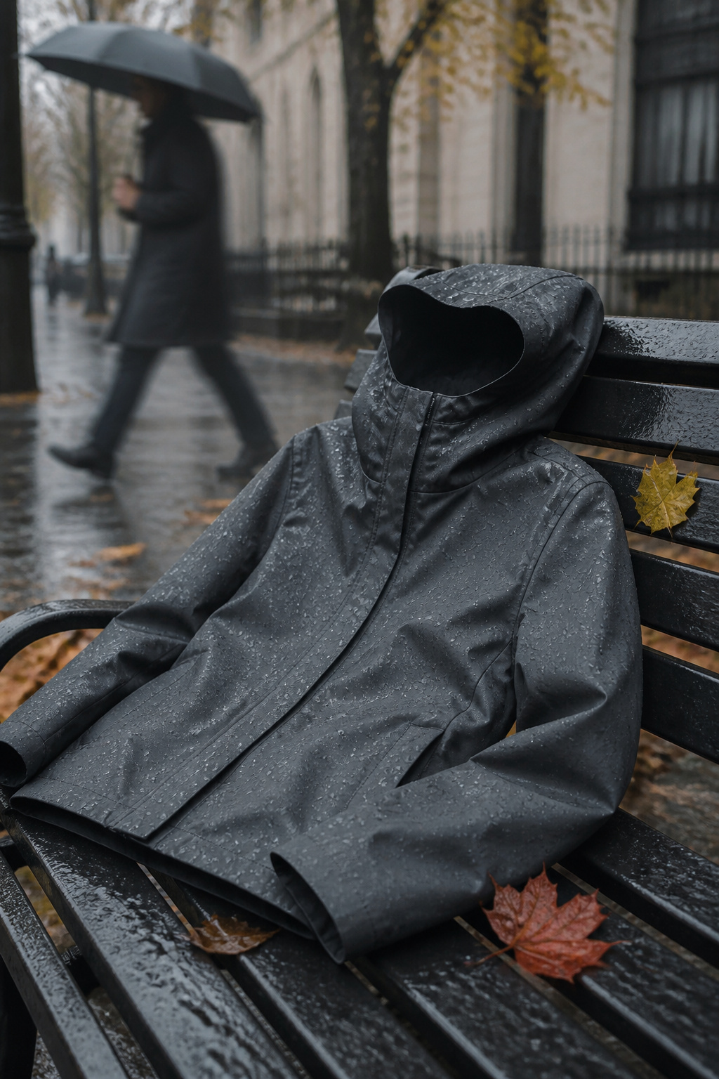 6 Rainy Day Outfit Ideas for Dry, Easy Style in 2026 2 A COS technical hooded parka jacket hanging against a neutral backdrop.