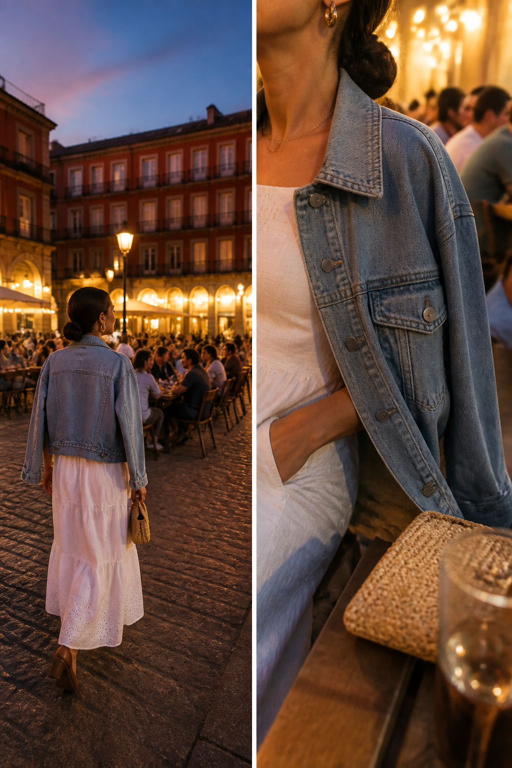 What to Wear in Spain in Summer 2026: 9 Outfit Essentials 8 A woman wearing a light cardigan sits in a restaurant.