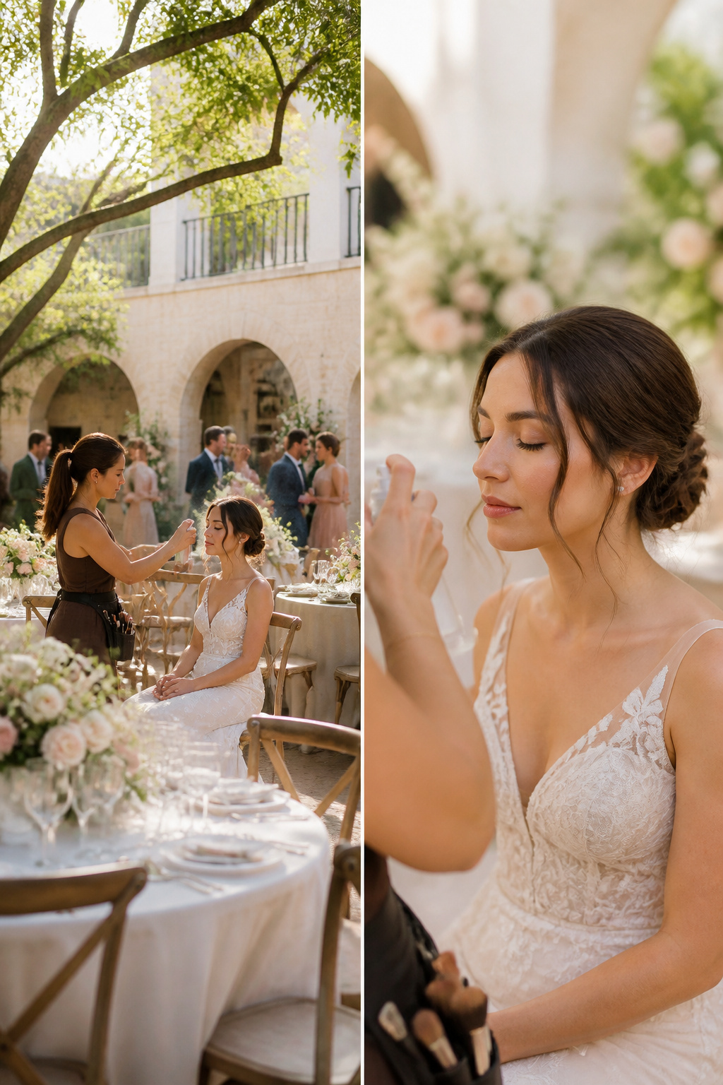 Techniques for ensuring light makeup remains fresh during a wedding.