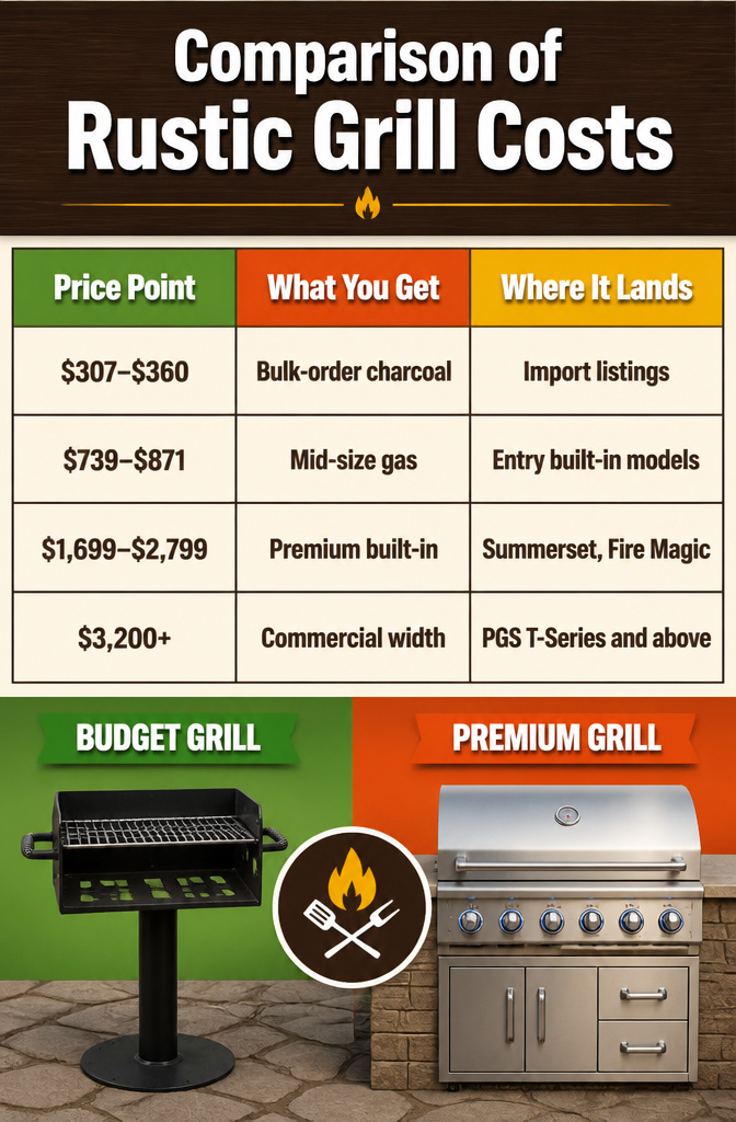 Rustic Outdoor Barbecue Grill Styles and Options for 2026 10 Comparison chart of rustic grill costs and features.