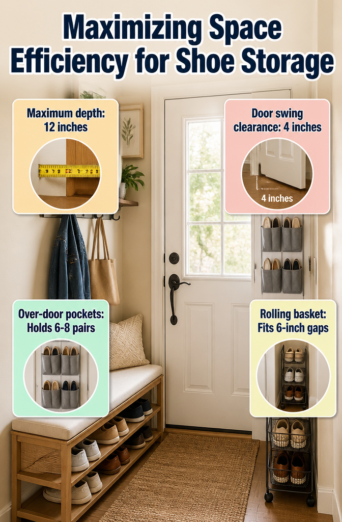 Information image about maximizing shoe storage space.
