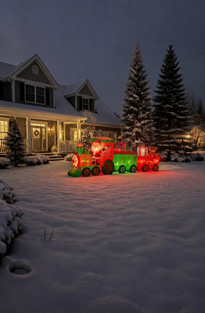 A six-foot inflatable Santa decoration on display.