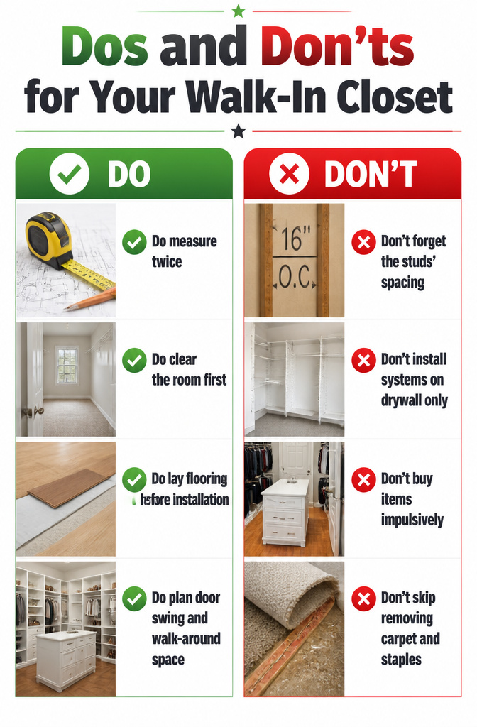 A list of dos and don'ts for a successful walk-in closet conversion.