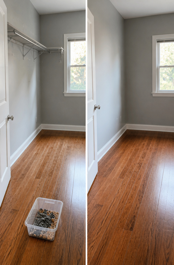 An empty room with furniture removed, ready for a closet conversion.