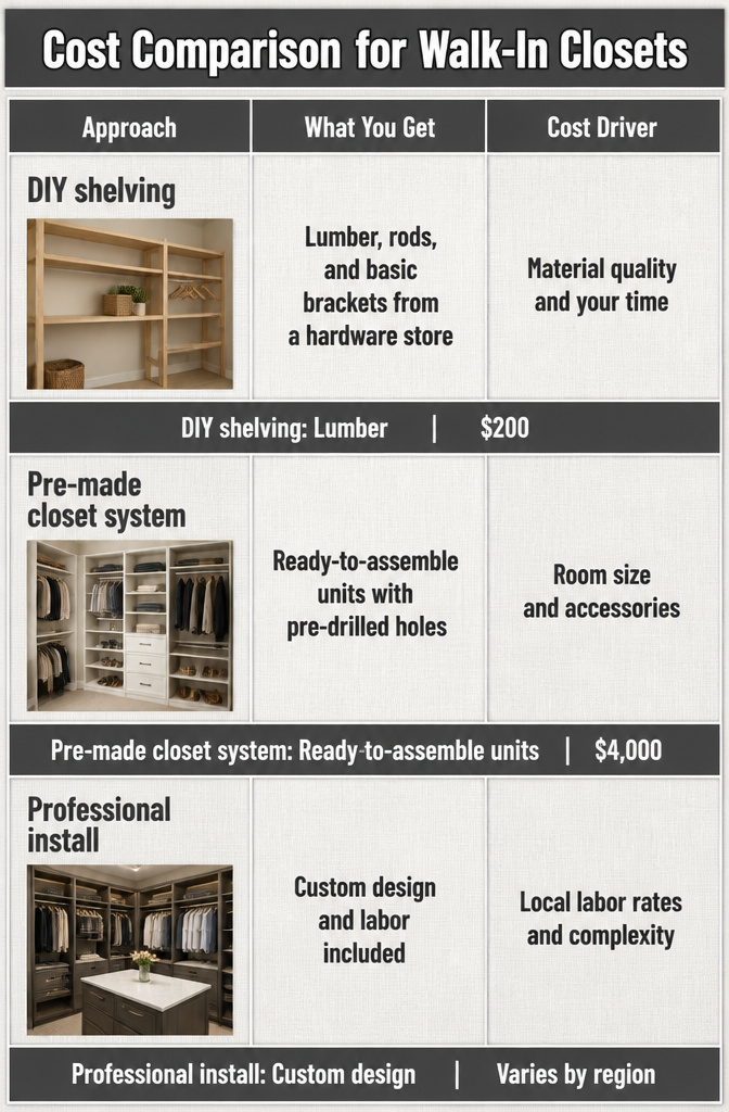 A chart displaying cost comparison for different closet conversion approaches.