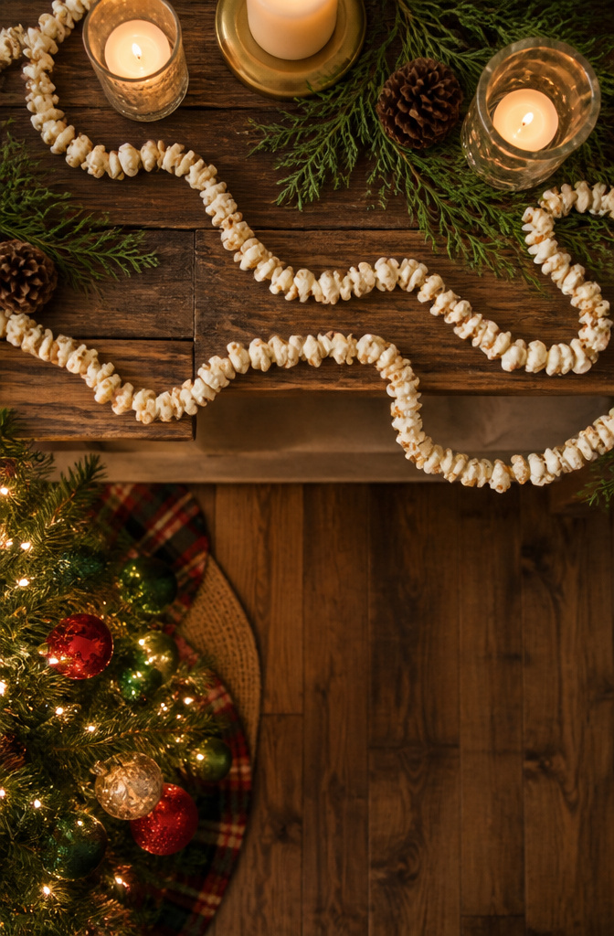 Cute Christmas DIY Decorations: 20 Fresh Ideas for 2026 5 A strand of popcorn garland draped over a mantel.