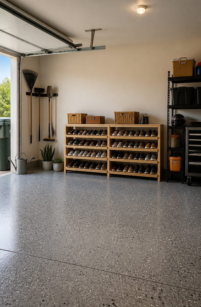 Shelves positioned 16 inches apart for shoe storage.