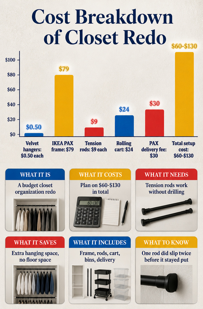 A breakdown of costs for a closet organization project.