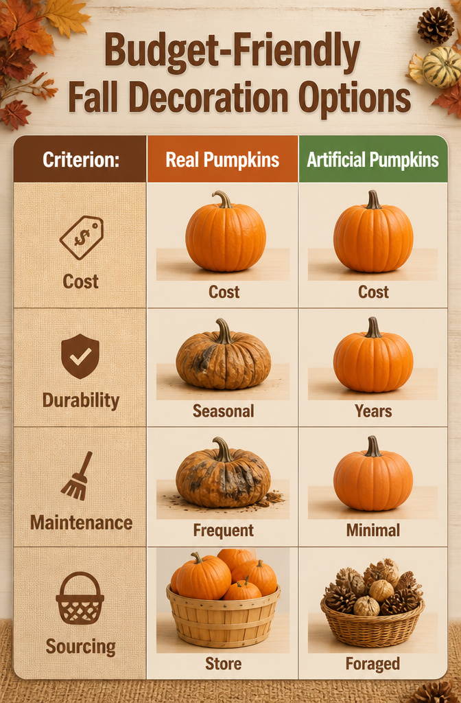 7 Front Porch Fall Decoration Ideas for 2026 10 Artificial pumpkins displayed on a porch as part of fall decor.