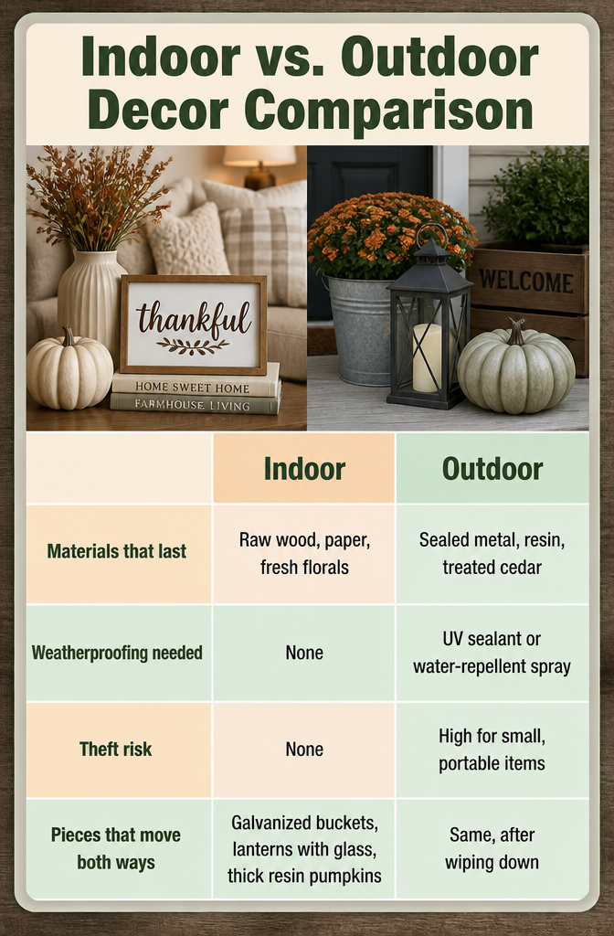 A comparison of indoor and outdoor decor materials.