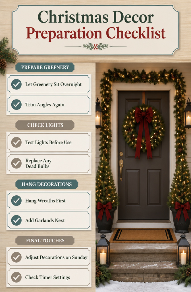 10 Christmas Front Door Decoration Ideas for 2026 15 A checklist for preparing Christmas decorations.