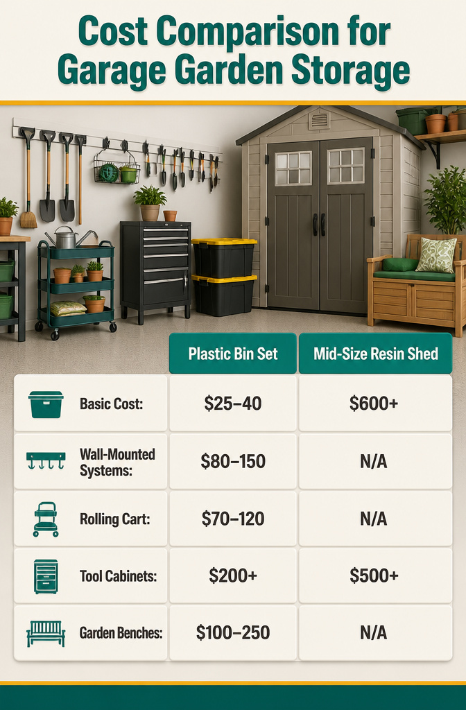 A chart comparing costs of different garage storage solutions.