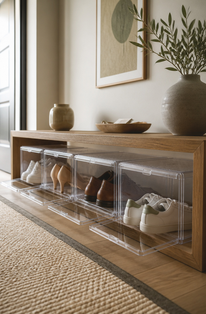 Cambridge Drop-Front Shoe Box with a door folded flat against the bottom.