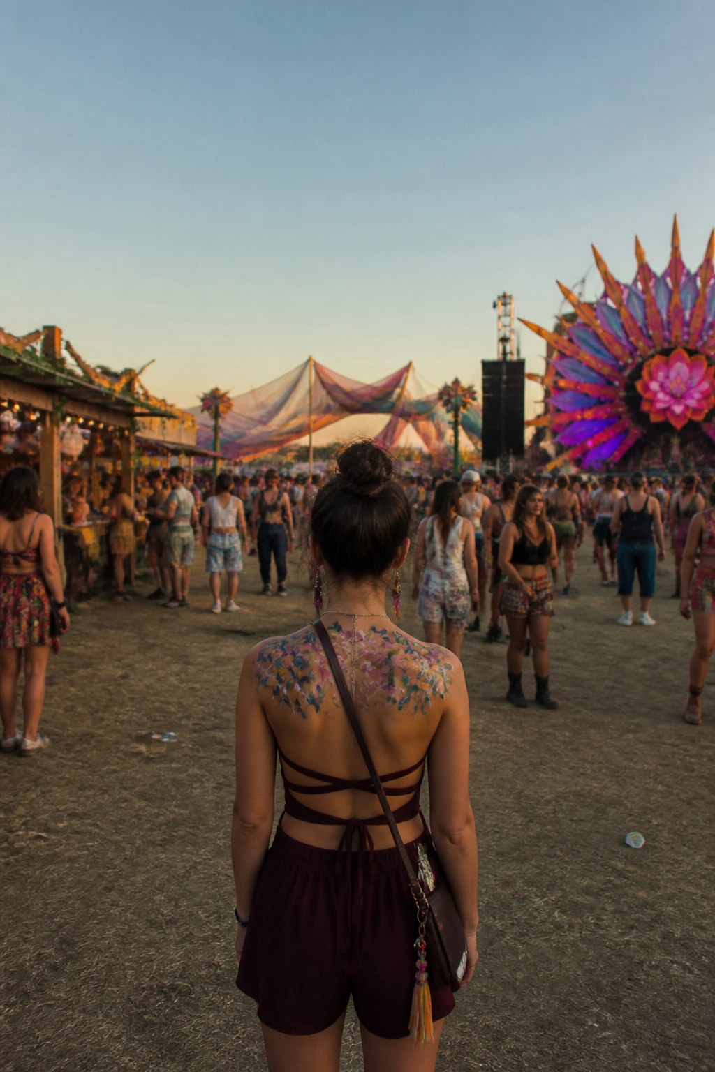 19 Festival Makeup Looks and Ideas for 2026: From Edgy to Boho 19 Model with body paint on collarbones and shoulders.