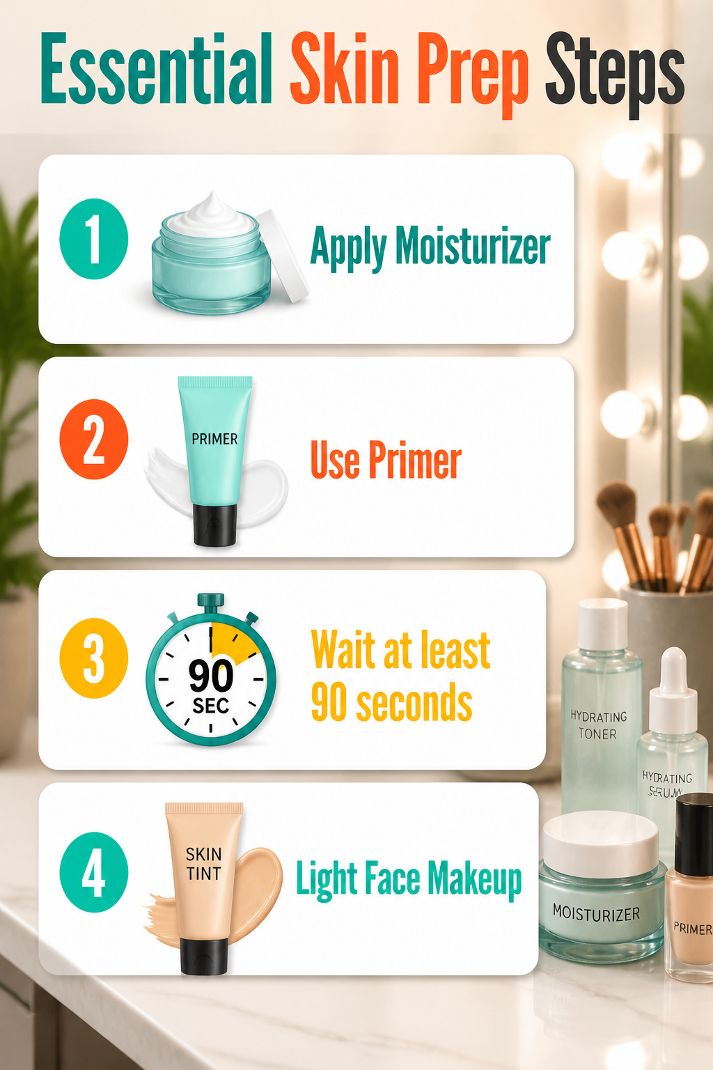 19 Festival Makeup Looks and Ideas for 2026: From Edgy to Boho 20 Image showing skin prep steps for festival makeup application.