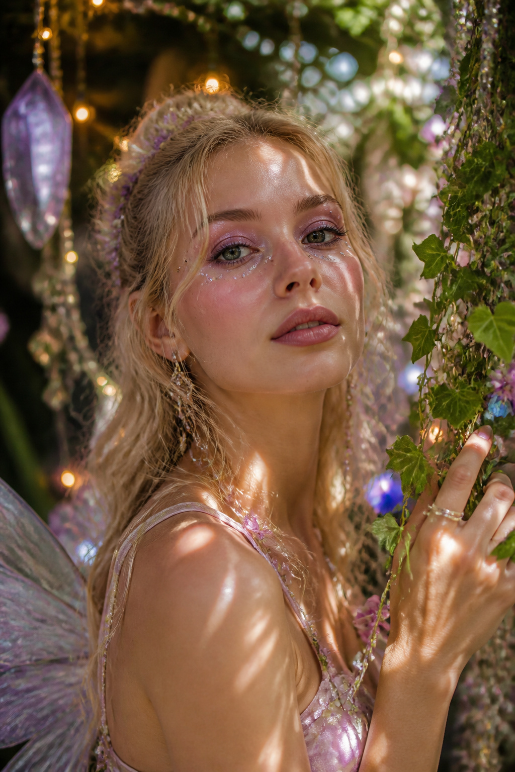 19 Festival Makeup Looks and Ideas for 2026: From Edgy to Boho 5 Model with pastel eye makeup and small crystals accenting her features.