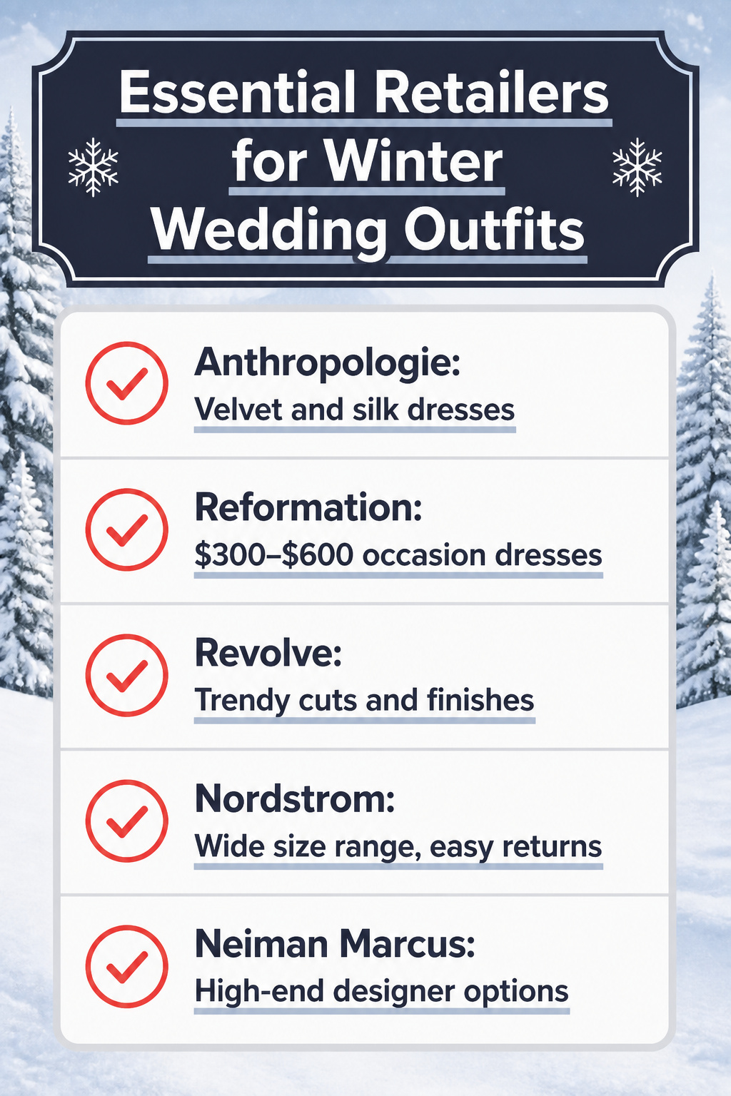 6 Winter Wedding Guest Outfit Ideas for 2026 9 A list of essential retailers for shopping winter wedding guest outfits.