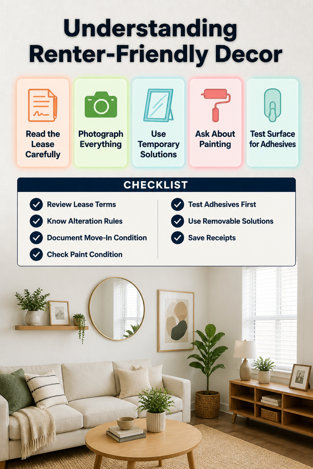 An informational graphic explaining renter-friendly decor.