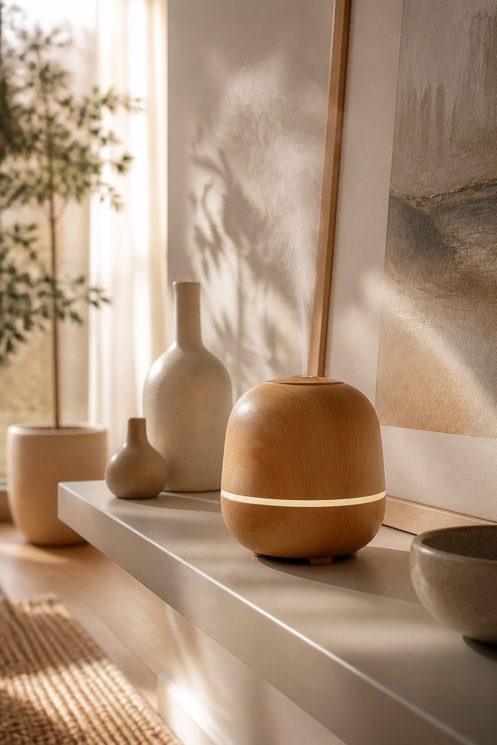 An electric diffuser placed on a shelf for scent distribution.